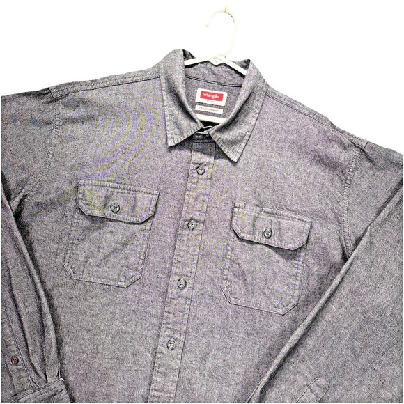Wrangler Other - Wrangler Shirt Mens XL Flex Fit Chambray Charcoal Long Sleeve Workwear Outdoors
